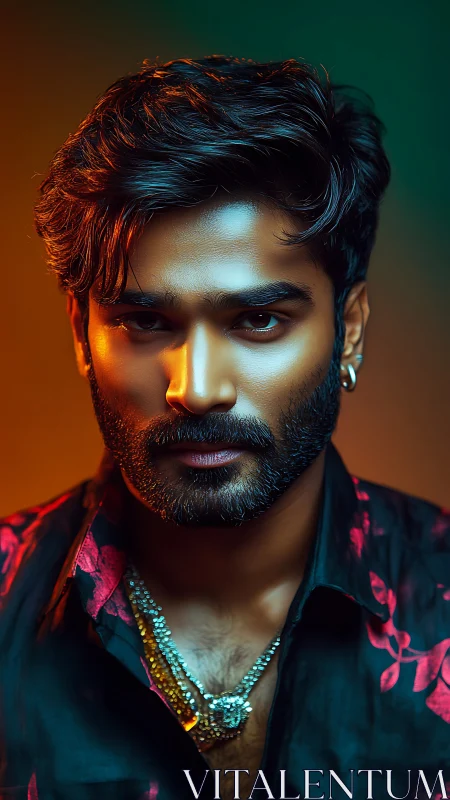 Cinematic male portrait with dual-tone rim lighting study.