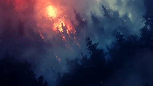 Celestial Conflagration Swallows the Drowsy Forest Below