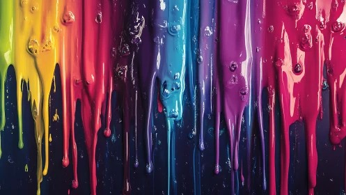Vertical streams of glossy multicolor dripping paint.