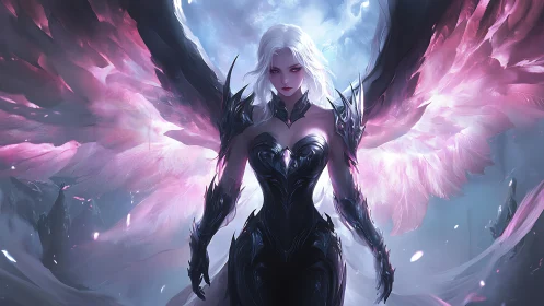 Celestial warborn seraph in dark bio-ornate flight armor.