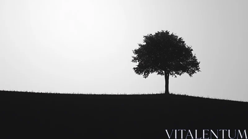 Solitary tree crowns stark hillside in high contrast light.