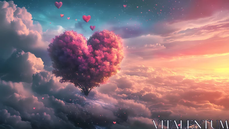 Heart-Shaped Tree in Ethereal Cloudscape.