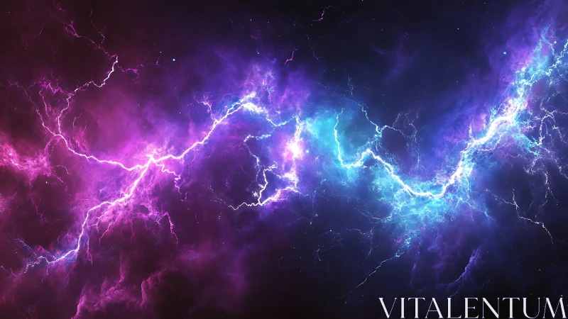 Cosmic lightning river crossing a neon purple galaxy.