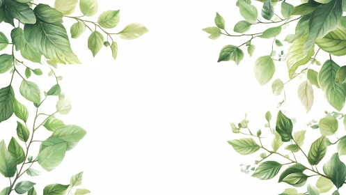 Delicate watercolor foliage frames airy white space.