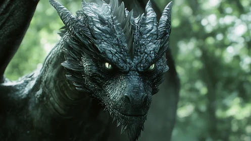 Photorealistic emerald dragon portrait in forest light.