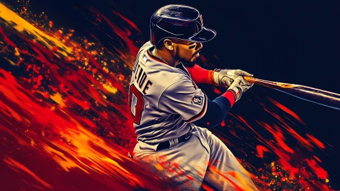 Fiery baseball slugger sending energy across the night sky.