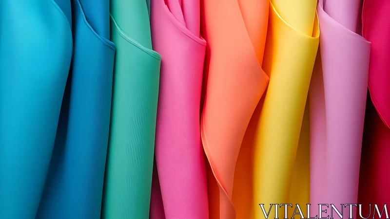 Vibrant neoprene fabric folds display saturated rainbow palette.