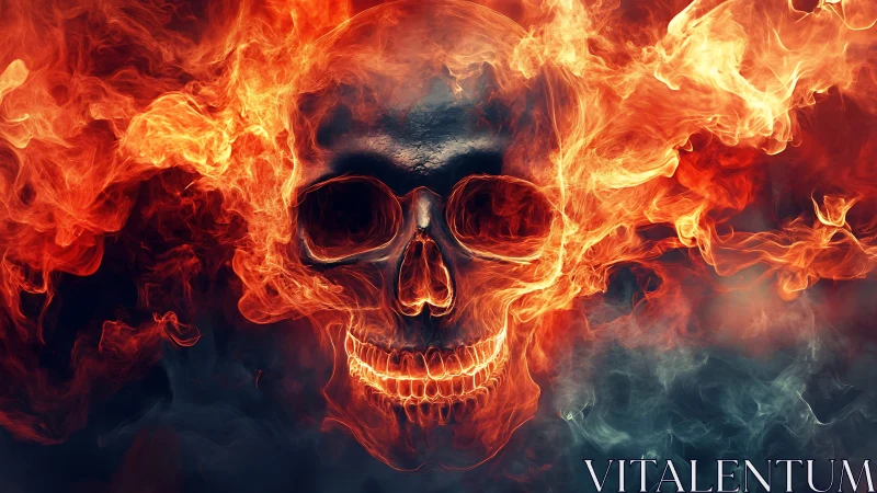 Flaming digital skull emerges from swirling infernal smoke