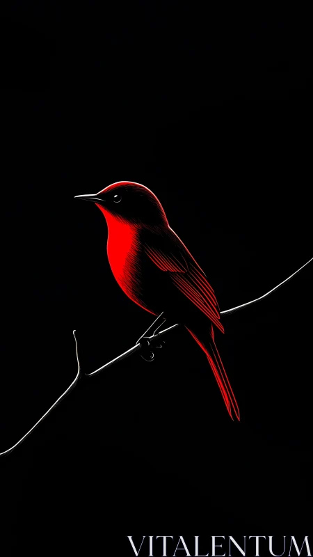 Crimson sentinel perched in obsidian silence.