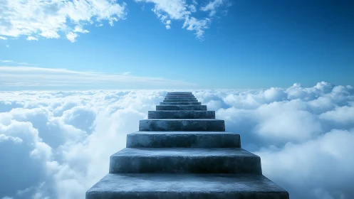 Stone stairway extending above dense cloud layer.