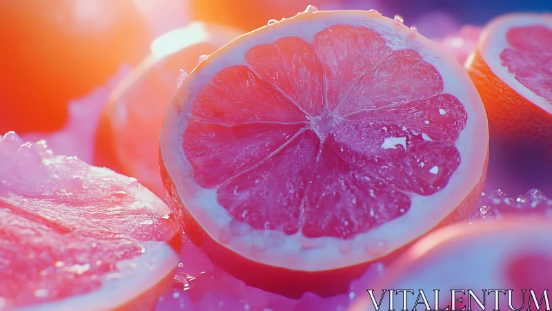 Grapefruit slices glow in dreamy pink and orange light.