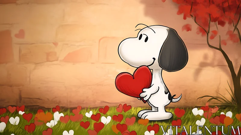 Snoopy's Love Letter: Beagle Heart Among Blooming Hearts.