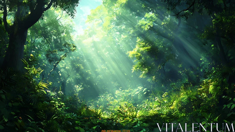 Sunlit Forest Canopy with Radiant God Rays.