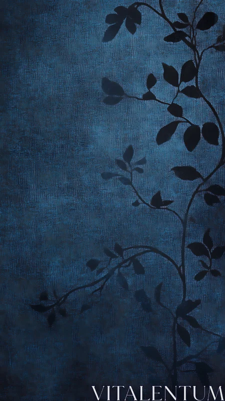 Midnight blue canvas with dark vine silhouette pattern.