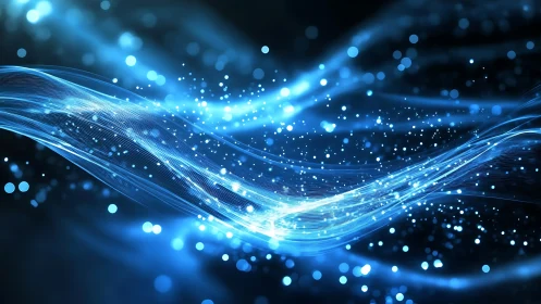 Blue light rivers drifting through a starry digital night.