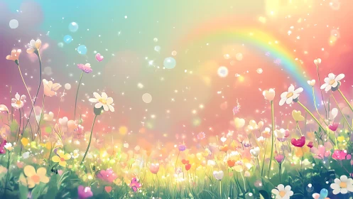 Digitally Rendered Wildflower Field with Chromatic Bloom Effects and Atmospheric Light Diffusion