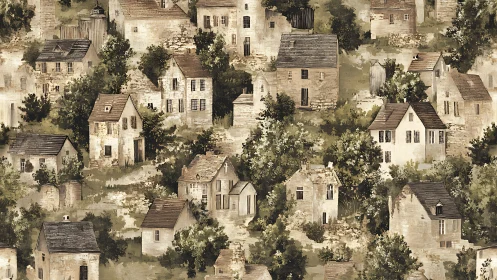 Digital rendering depicts clustered stone houses on hillside