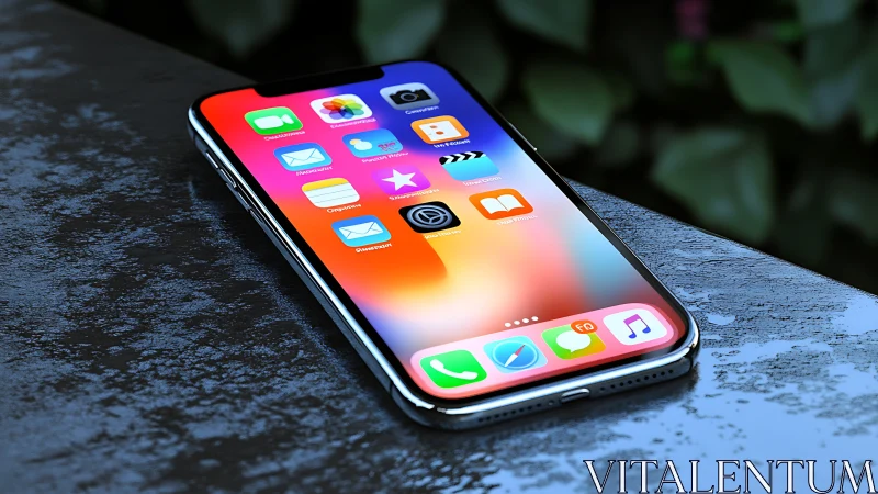 Modern smartphone with vibrant gradient homescreen display.