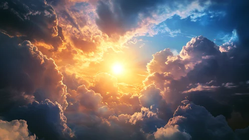 Sunburst sky ignites storm clouds with radiant contrast.