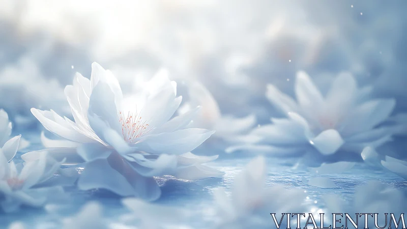 White Lotus Floating on Water in Serene Blue Light