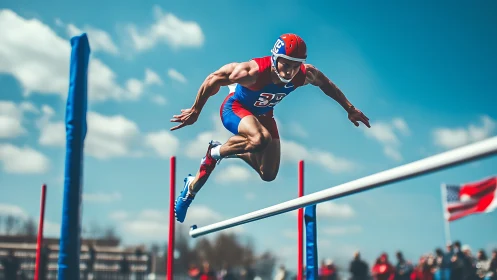 Male athlete in midair during outdoor high jump event