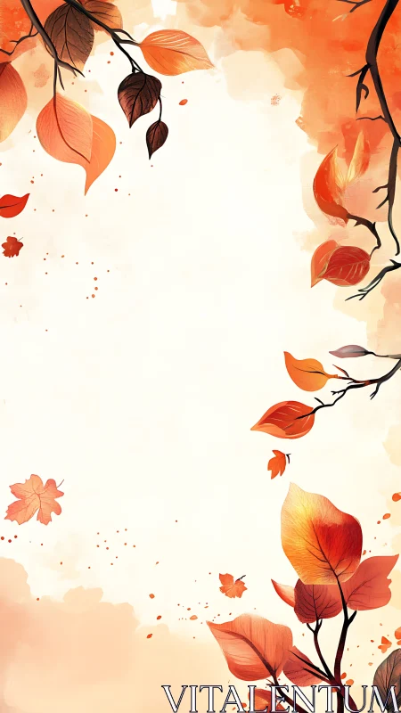 Autumn foliage frame with warm gradient leaves and branches.