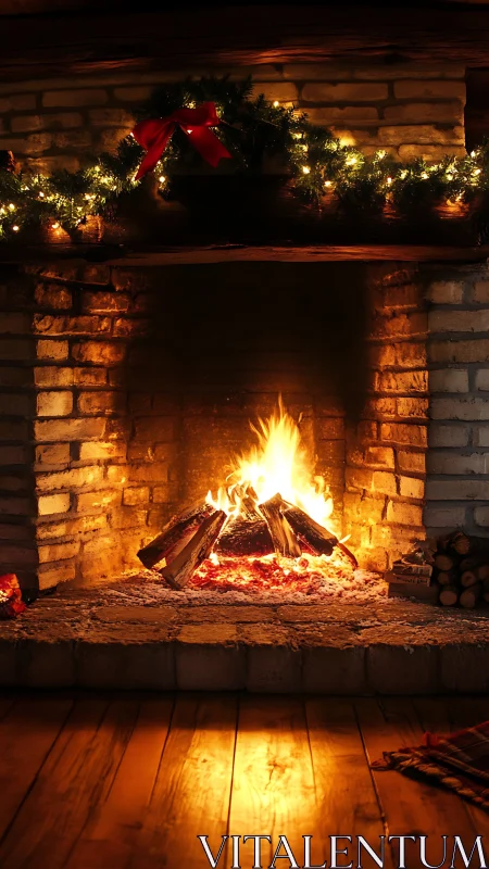 Crackling Yuletide Warmth Blazes Behind Evergreen Crown