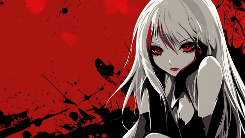 Chromatically minimized crimson-eyed anime figure study.