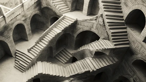 Endless stone staircases twist through impossible arches