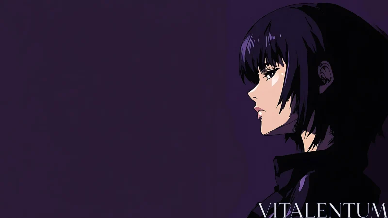Side-lit anime heroine in stark purple negative space profile.