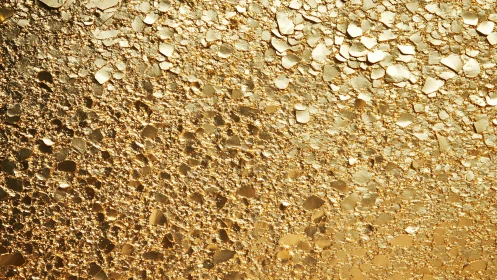 Gold metallic texture shows dense irregular reflective fragments
