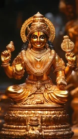 Golden Hindu deity statue in ornate seated posture.