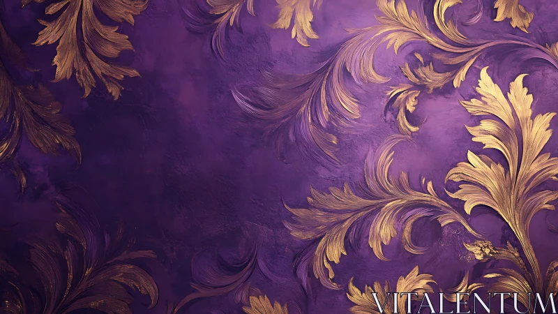 Baroque gold leaves swirling across royal violet twilight.