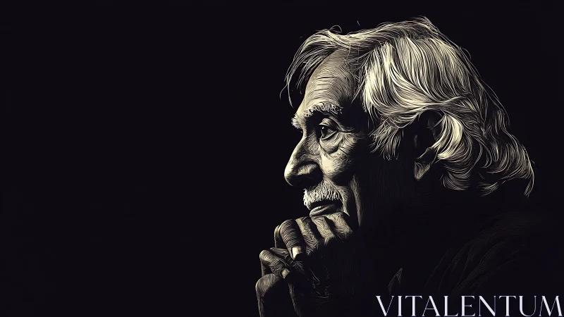 Quietly lit portrait of a reflective elderly dreamer at rest.