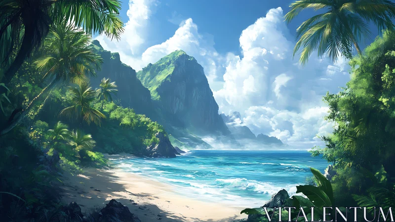 Tropical Cove with Dramatic Cliff Formation and Turquoise Waters