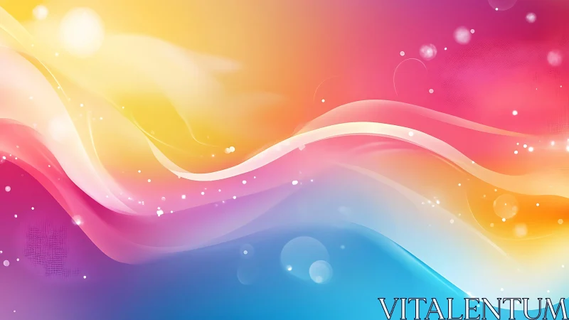 Multicolor gradient waves with light particles on background.