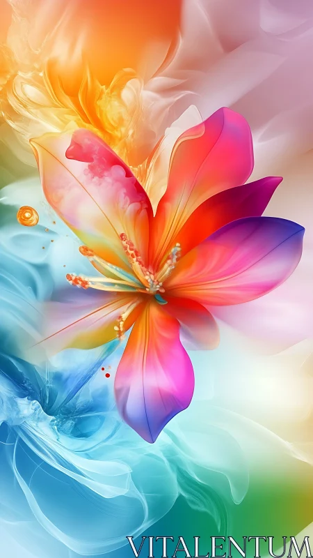 Vibrant abstract flower blooms within swirling color clouds