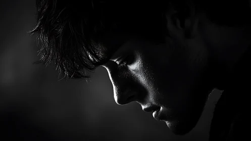 Quiet shadowed profile catching a soft silver light glow.