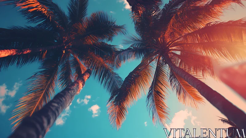 Sun-drenched palm giants stretch into a neon-soaked sky