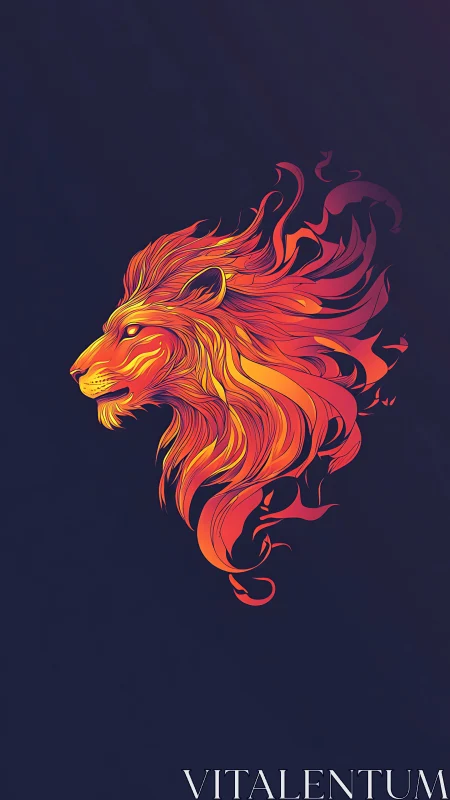 Fiery lion profile with flowing abstract flame mane.