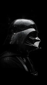 Helmeted sci fi character profile on black background.