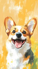 Bright corgi portrait in expressive painterly brushstrokes.