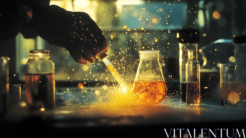 Laboratory hand ignites reactive orange solution with sparks