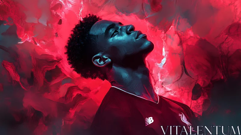 Football portrait explodes with neon red atmospheric energy.