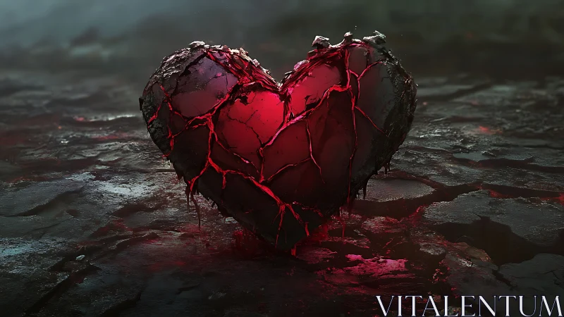 Glowing Heart Sculpture Radiates Against Dark Stone Surface.