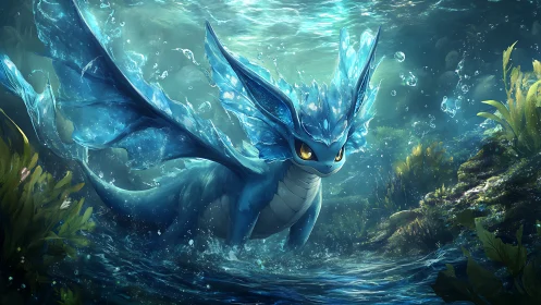 Luminescent aquatic creature in dynamic underwater environment