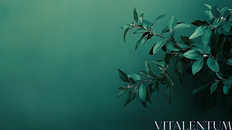 Minimalist botanical branch on green background, modern style.