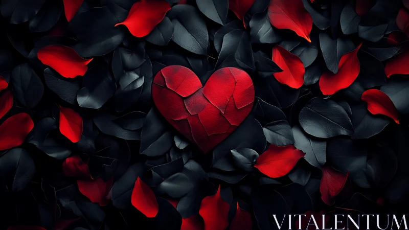 Red Heart Emerges From Dark Rose Petals