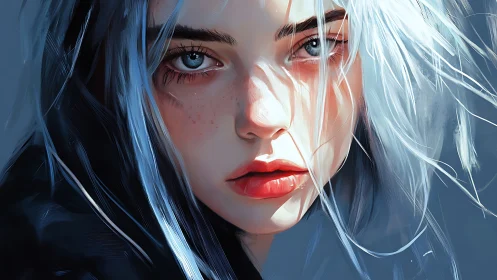 Digital portrait depicts close-up of young woman’s face