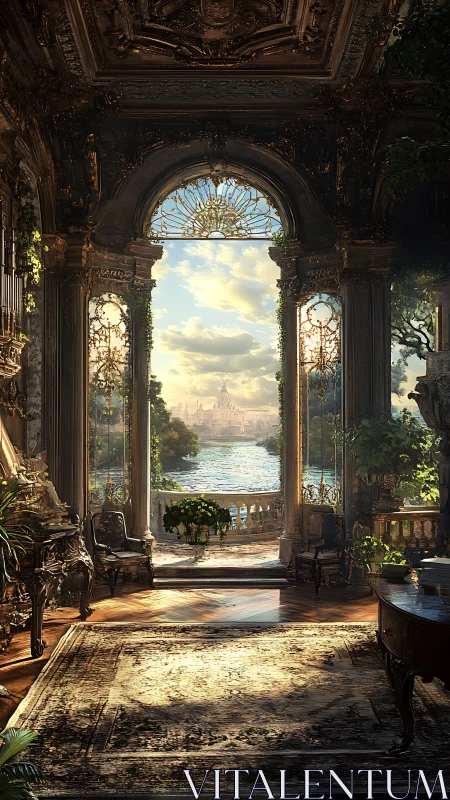 Sunlit river salon opening its gilded heart to dawn.